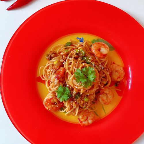 Spicy Garlic Shrimp Spaghetti