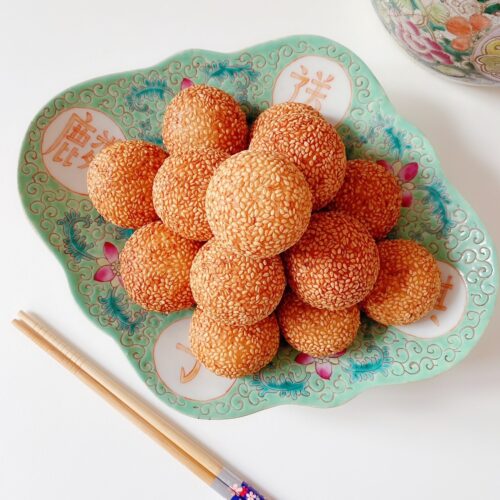 Chinese Red Bean Paste Sesame Balls 红豆馅芝麻球 - COOK COOK GO