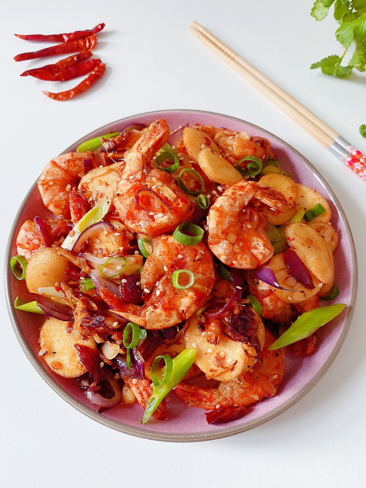 Sichuan Chili Shrimp with Korean Rice Cakes