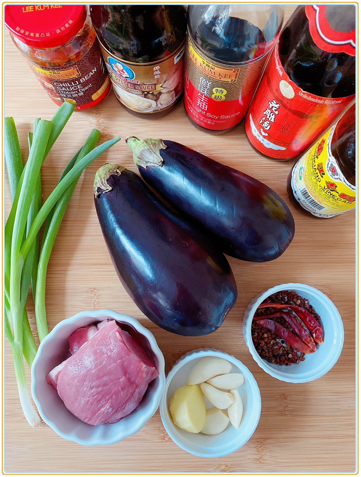 ingredients for sichuan eggplant with minced pork 