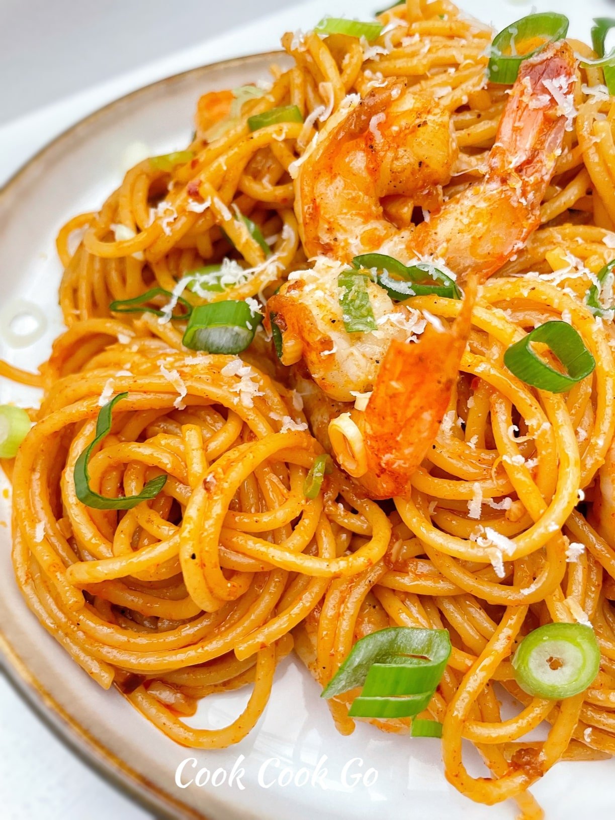 Chinese-Korean Spicy Garlic Shrimp Spaghetti