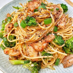 salt and pepper chicken broccoli noodles