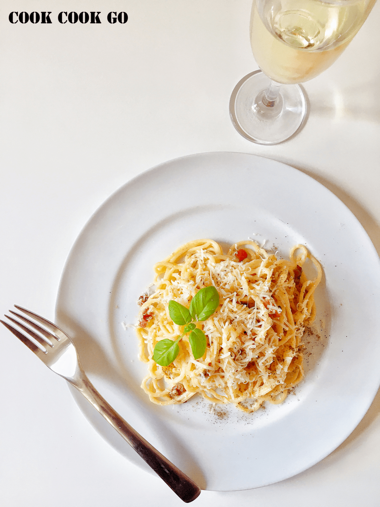 Spaghetti Carbonara with Parmesan cheese