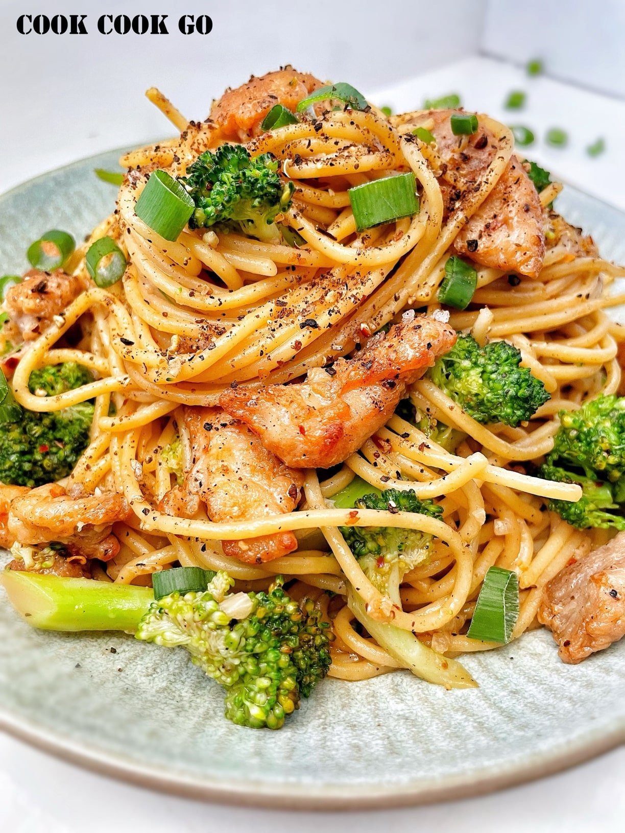 salt and pepper chicken broccoli noodles