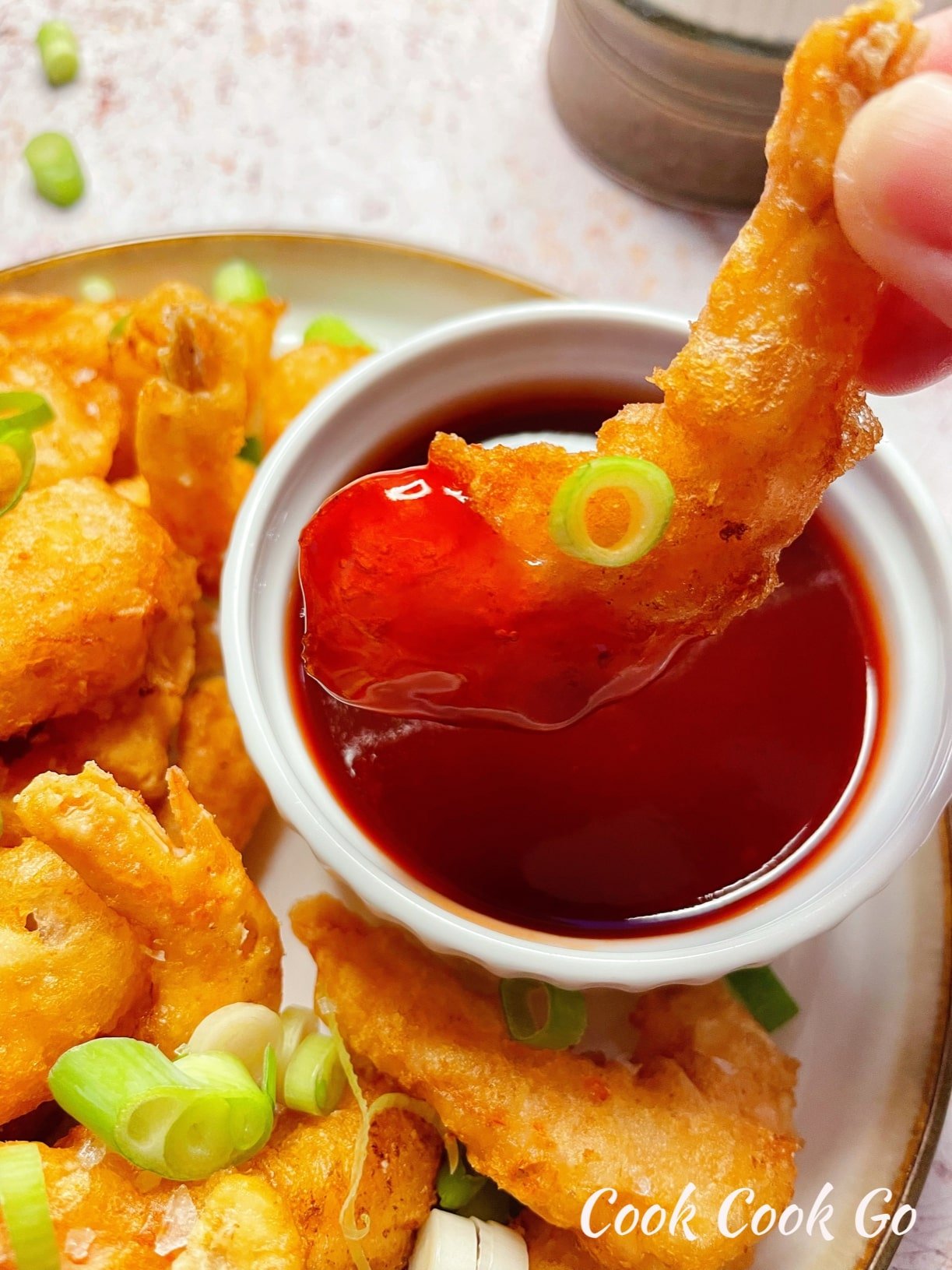 beer-battered fried shrimp with sweet and sour dipping sauce