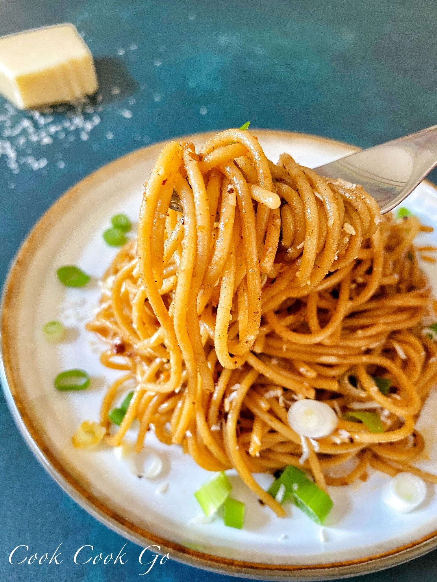 Garlic Butter Spaghetti with red chili oil 