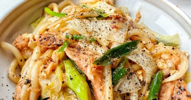 Salmon Stir-fried Udon Noodles