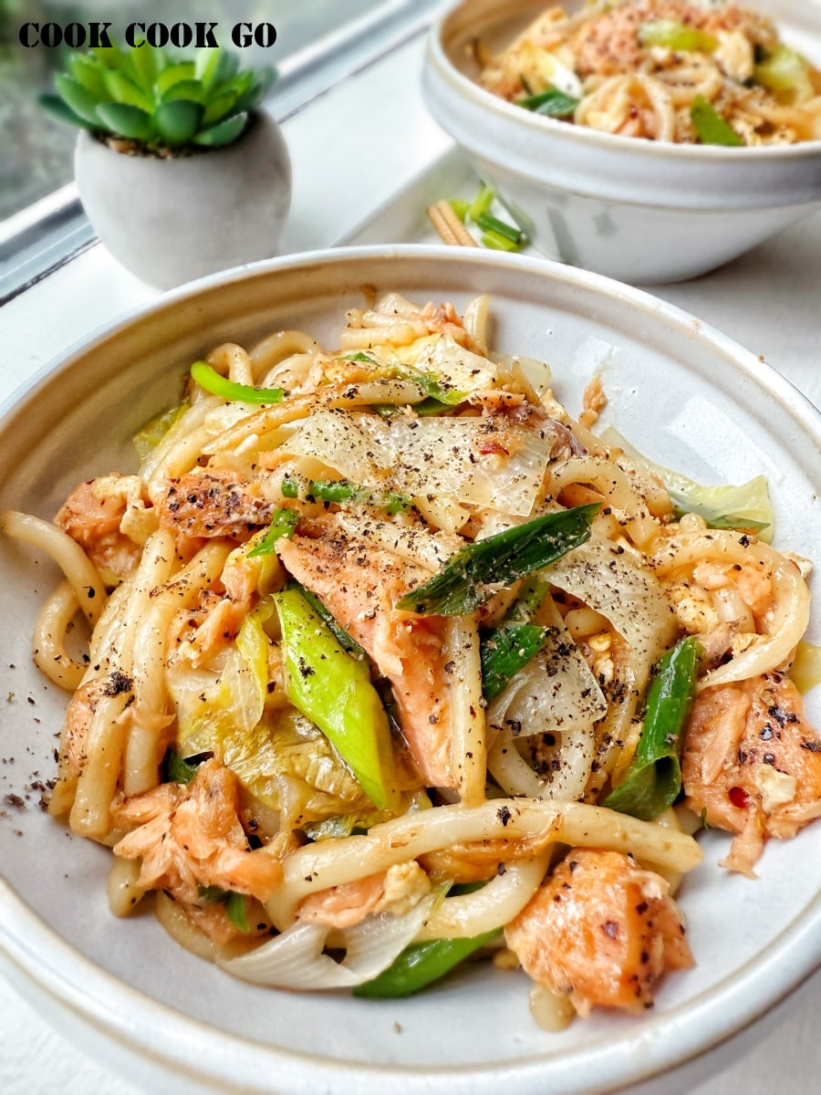 Salmon Stir-fried Udon Noodles