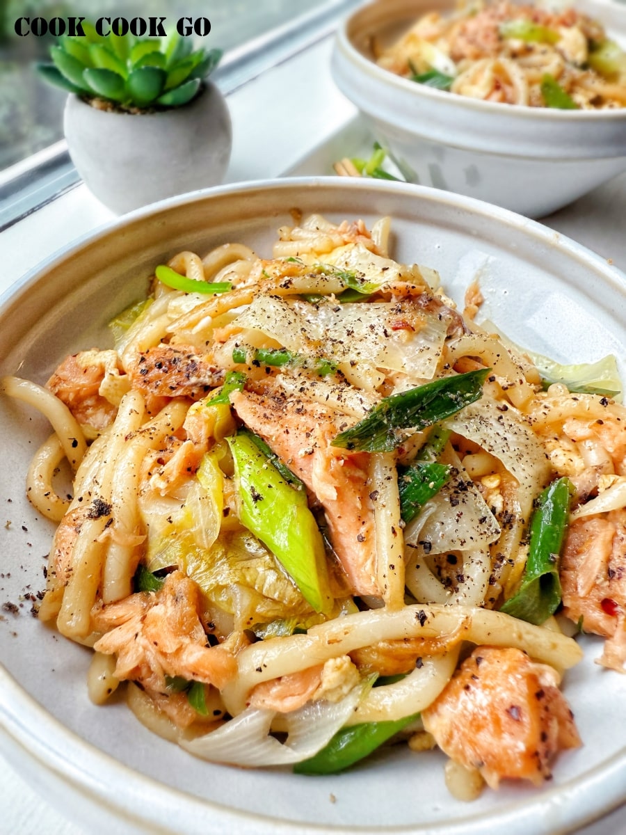 salmon stir fry Udon