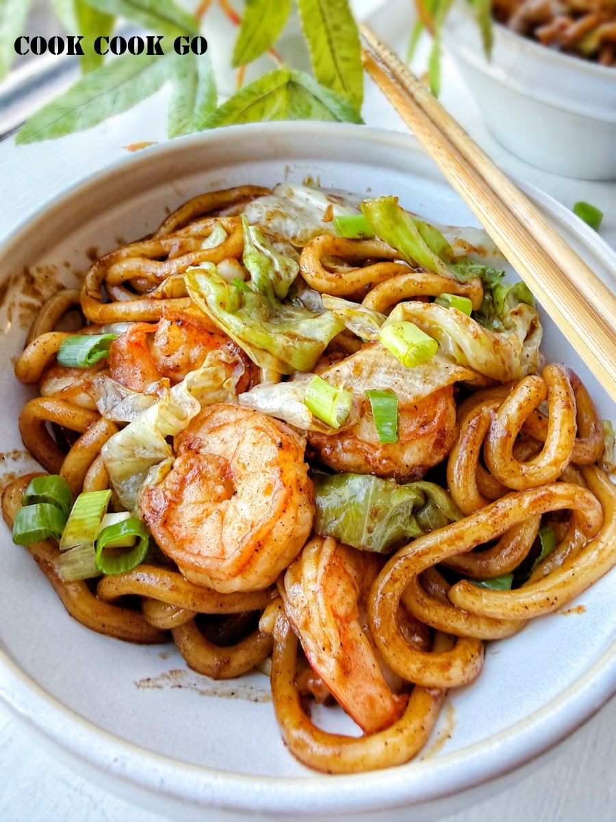 black pepper udon with shrimp