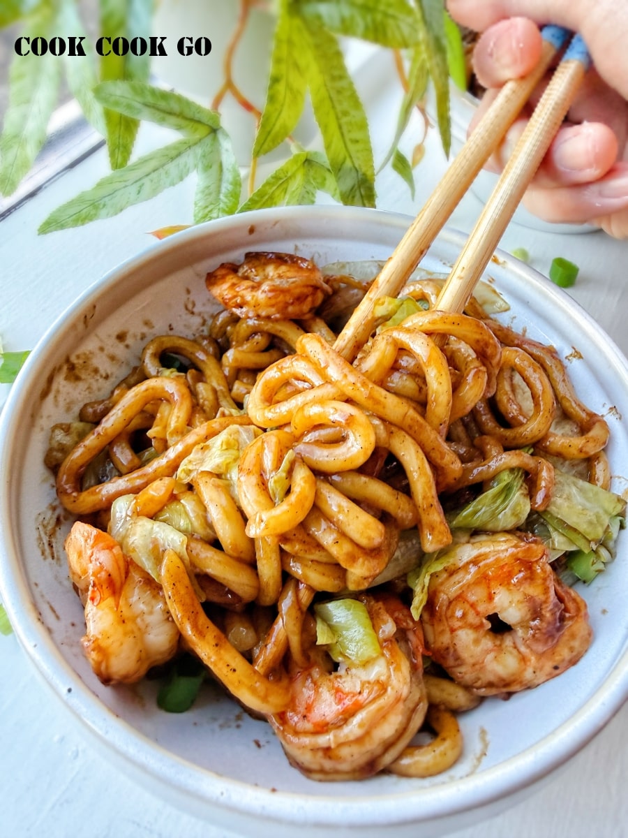 black pepper shrimp udon noodles