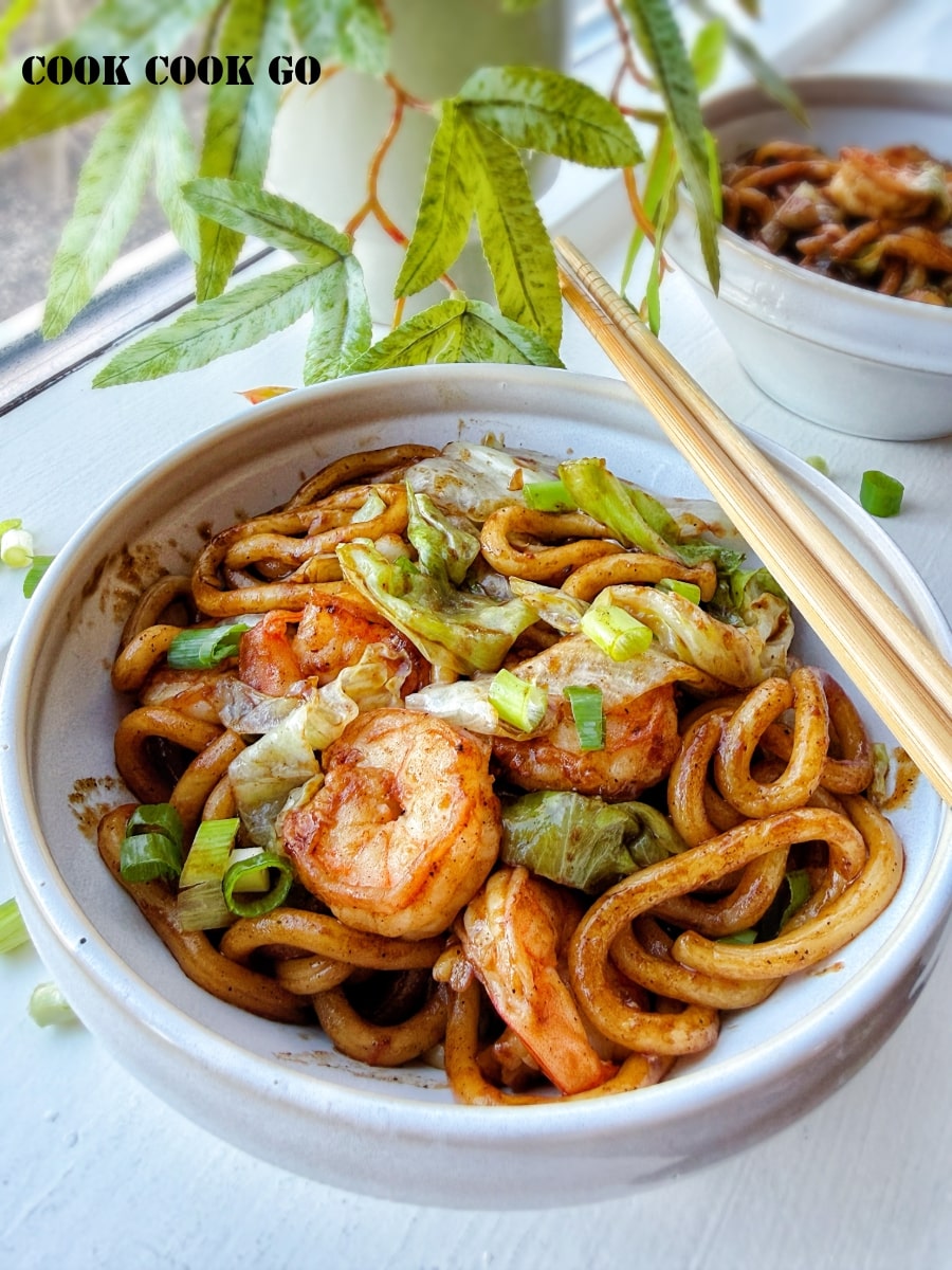 black pepper shrimp udon noodles